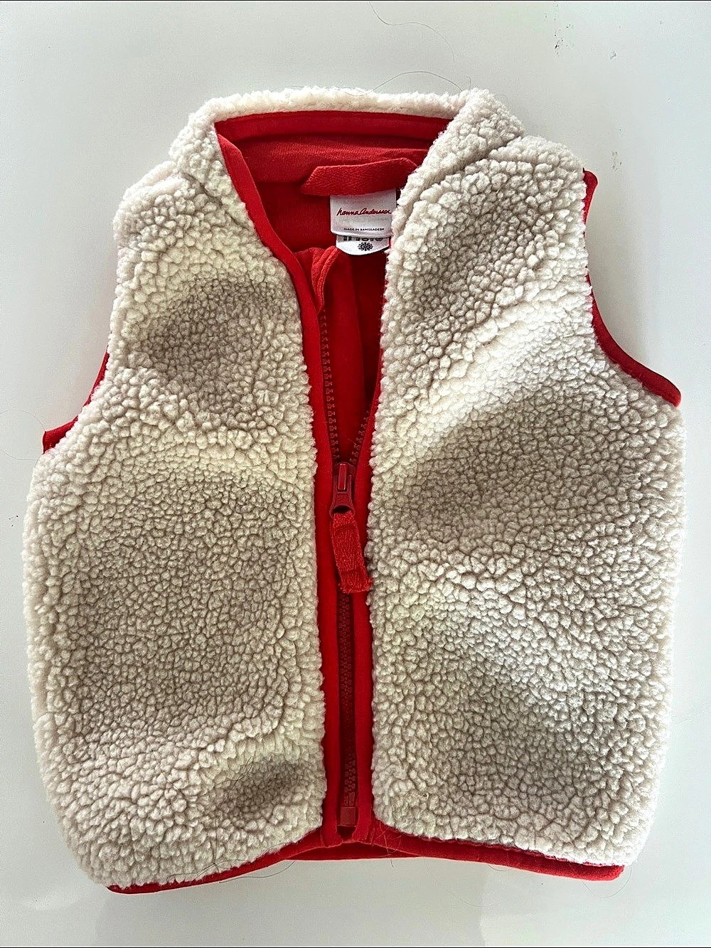 Hanna Andersson Baby Sherpa Vest Red & Cream 6-12 mos